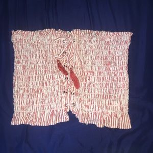 American eagle red and white striped crop top
